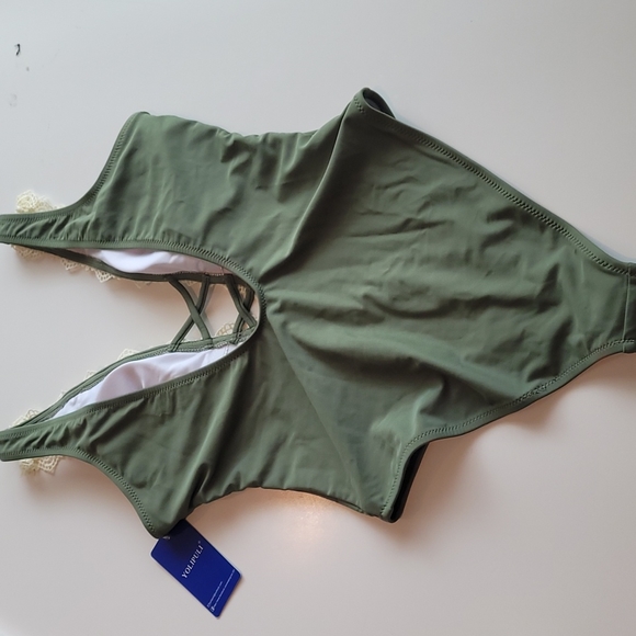 Yolipuli Swim Yolipuli Lace Trim Olive Green One Piece Swimsuit S